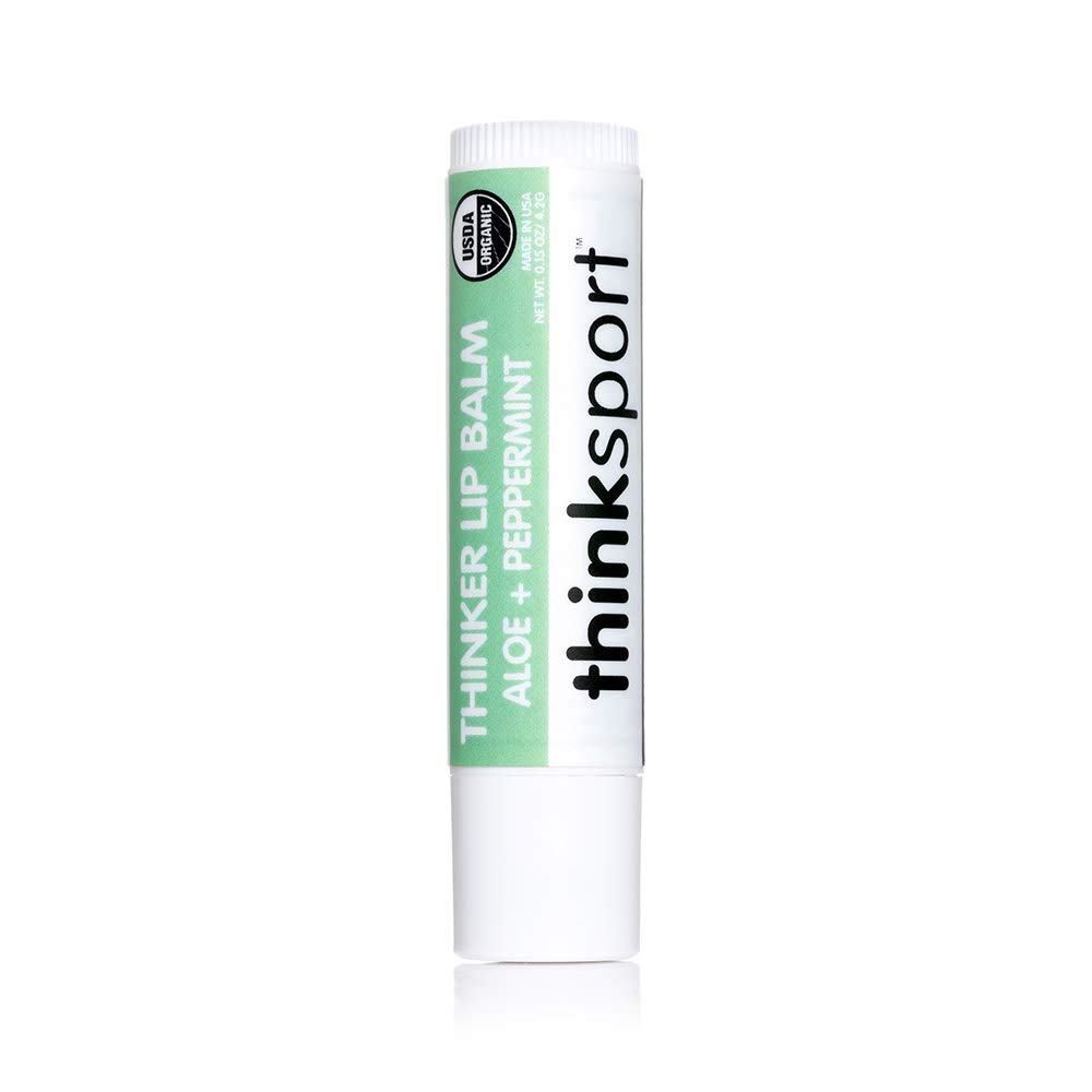Thinksport Thinker Lip Balm with Aloe | Certified Organic, Moisturizing & Conditioning, Eco-Friendly - Peppermint, 0.15oz