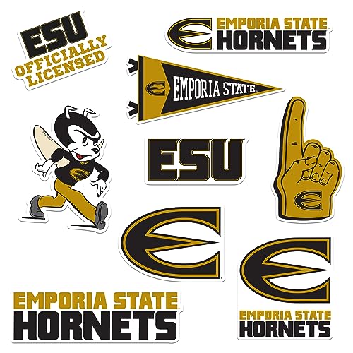 Image of Emporia State University 8ct Vinyl Large Deluxe Stickers Variety Pack - Laptop, Water Bottle, Scrapbooking, Tablet, Skateboard, Indoor /Outdoor - Set of 8
