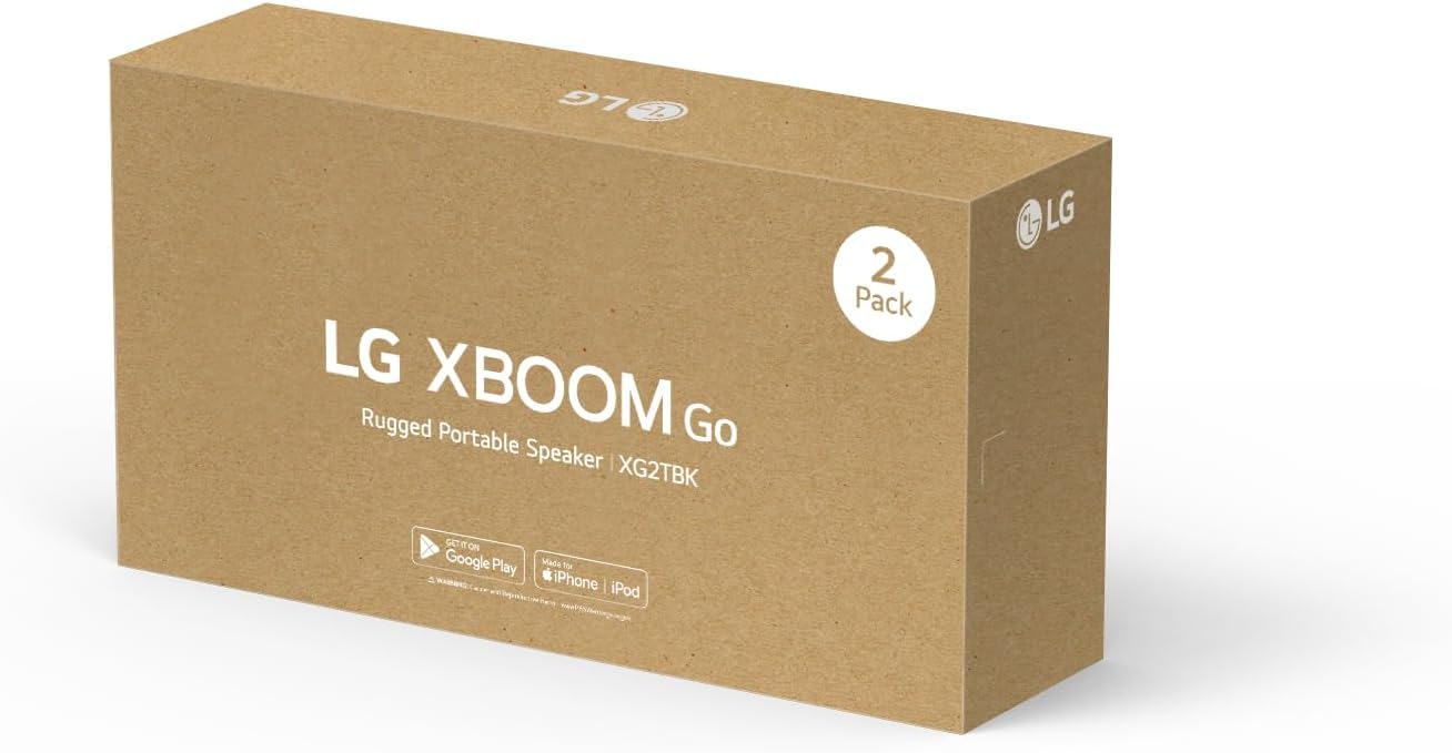 LG XBOOM Go XG2 Mini altavoz Bluetooth portátil, paquete doble, resistente al agua, portátil al aire libre, hasta 10 horas de duración de la batería, 5 W, con transmisión inalámbrica de música