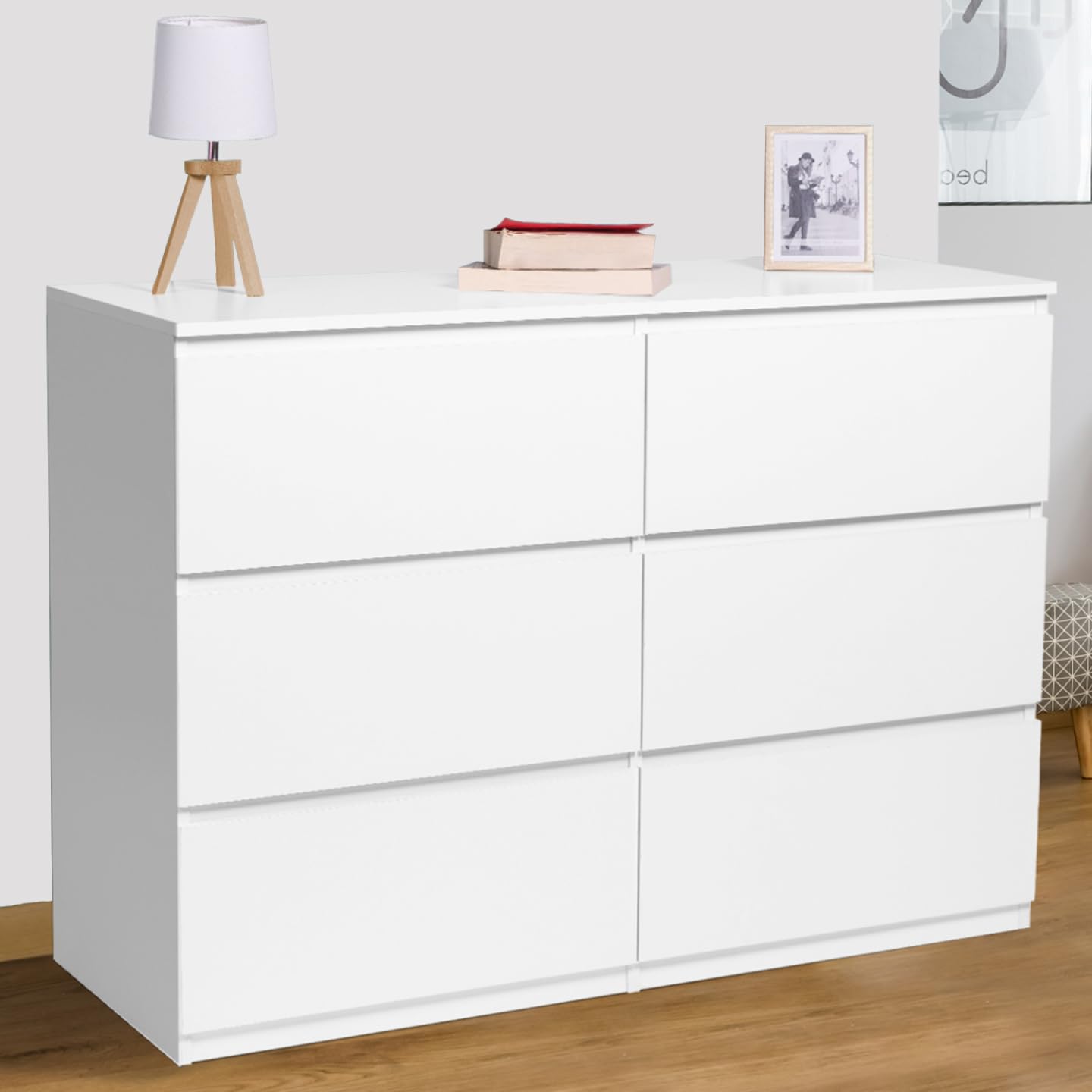 IDMarket - Commode 6 tiroirs TOMI 110 cm Bois Blanc