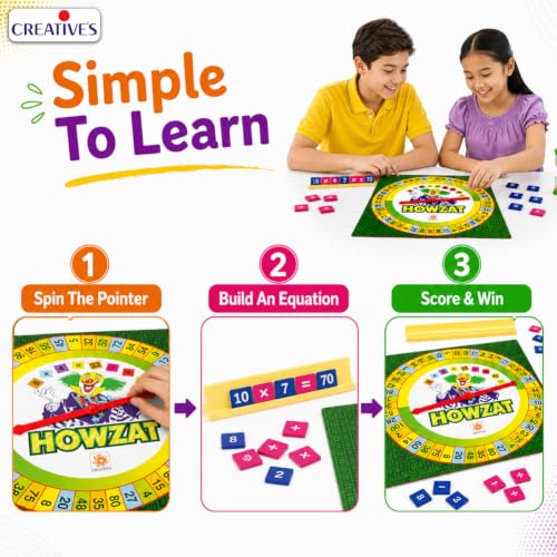 Image of Creative's Howzat Maths Game for Children, Equation Creating Strategy, Board Game with Spinner & Number Tiles, Arithmetic Operations, Logical Thinking, Educational Toys for Kids, Age 9 Years