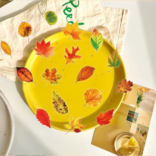 Image of 50 Aesthetic Fallen Leaves Stickers Flora Scrapbook Stickers Pack(Yellow) | Transparent & Waterproof for Water Bottle, Scrapbook Supplies,Junk Journal Supplies, DIY Crafts, Party Supplies