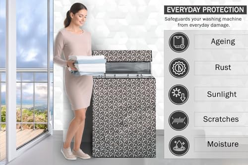 Image of Stylista PVC Washing Machine Cover Compatible for Godrej 7 Kg Fully-Automatic Top Loading WT EON ADR 70 5.0 FDTNS ROGR, Packed Pattern Grey