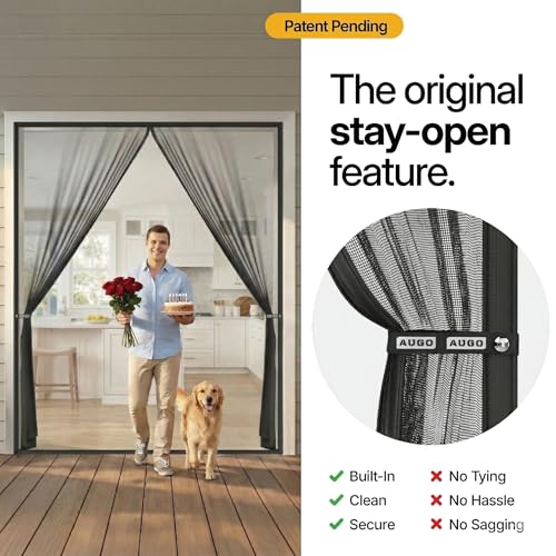 Image of AUGO Magnetic Screen Door - Self Sealing, Heavy Duty, Hands Free Mesh Partition Keeps Bugs Out - Pet and Kid Friendly - Patent Pending Keep Open Feature - 74 Inch x 81 Inch