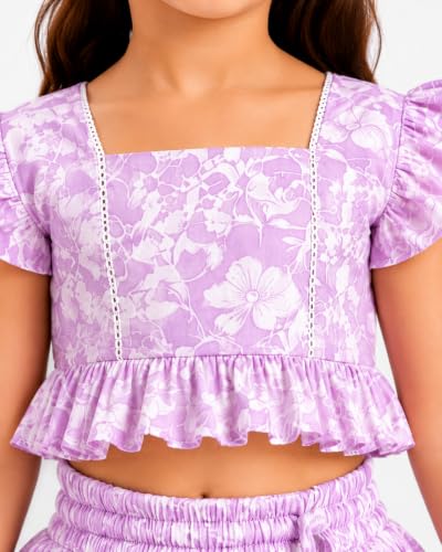 Image of GORLYA Girl's Rayon Printed Traditional Lehenga with Puff Sleeve Designer Choli Set