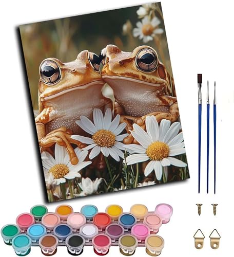 Pintar por Numeros Adultos Rana, Pintar por Numeros con Marco Flor, DIY Paint by Numbers Adult Kit con Pinceles y Pigmento, Paint by Numbers Para Cuadros Decoracion Salon Modernos 20x30cm E-8842