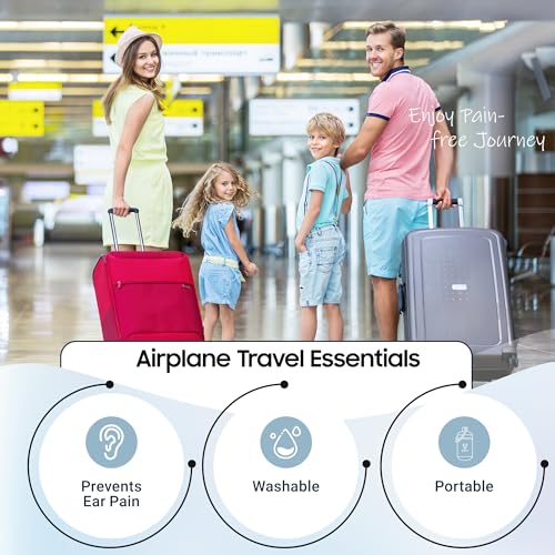 Image of Airplane Ear Plugs 2 Pairs, Prevent Ear Pain Pressure Equalizing Earplugs, Plane Travel Essentials, 100x Reusable Comfy Flight Earbuds for Adults Kids 12+, 2 Sizes, 25 dB Noise Reduction
