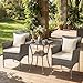 COSTWAY Rattan Gartenmöbel Set, Balkonmöbel Kleiner Balkon, Balkon Möbel mit 2 Sessel, Glastisch und Kissen, Gartenlounge 2 Personen, Sitzgruppe für Garten, Veranda, Poolbereich (Mix Grau+Weiß)