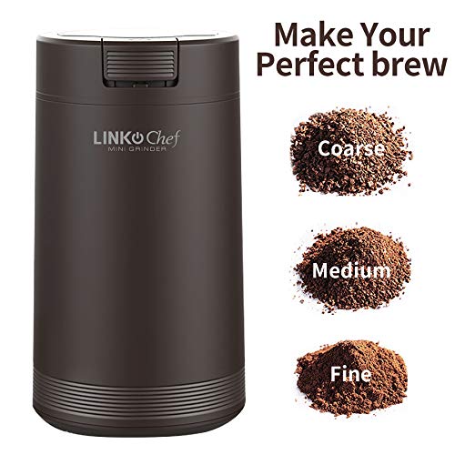 Coffee Grinder with Brush, LINKChef 200W Spice Grinder with Stainless Steel Blade for Seed Bean Nut Herb Pepper & Grain, Lid Activated Safety Switch, Brown, CG-8420