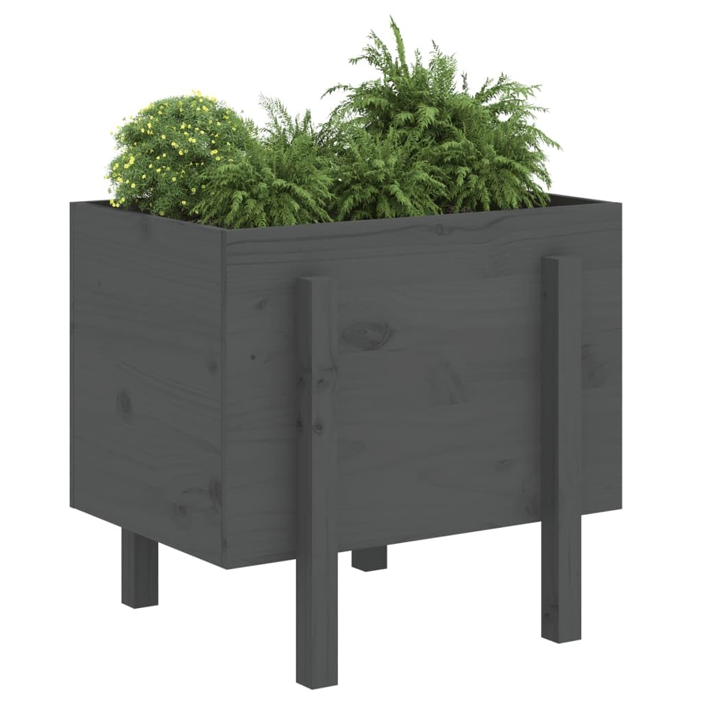 Pflanzkübel Grau aus massivem Kiefernholz 62x50x57 cm mit Abflussloch und Bewässerung für Garten Balkon Terrasse Indoor Outdoor als Blumentopf, Hochbeet, Balkonkasten und Deko