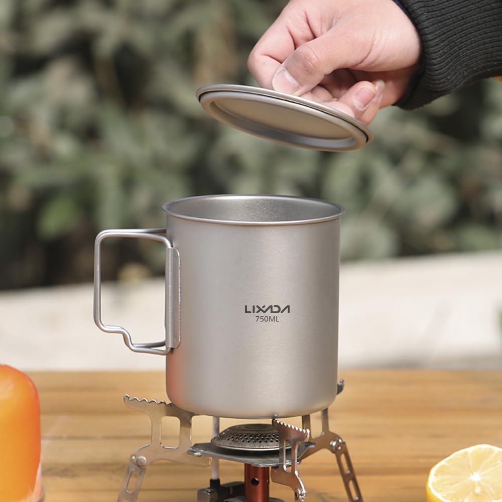 Walmeck Bouteille d'eau en Titane 1L avec Tasse d'eau de 750ml, Bouteille de Sport étanche pour Le Camping en Plein Air, la Randonnée et la Randonnée