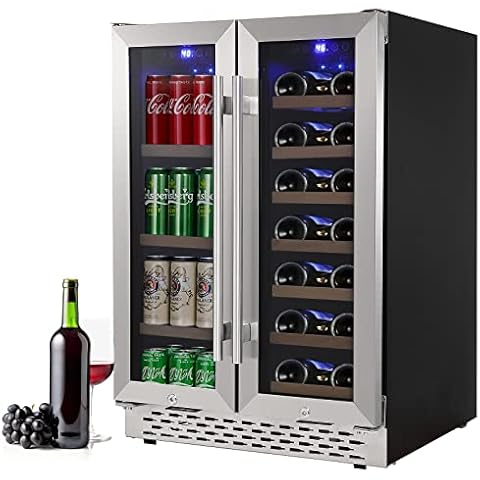 Gelindo Metal Embedded Wine Cellar - 24'' Dual Zone Fridge with Glass Door, 55 Cans and 20 Bottles,Liquor Cabinet, Wine, Beverage Refrigerator, Mini Bar, and Wine Cooler Refrigerator. Cover