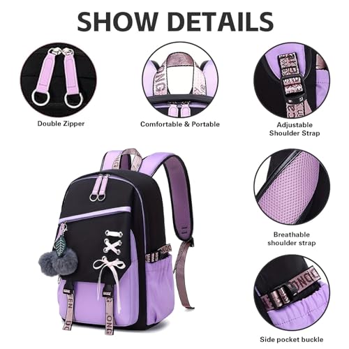School Bags For Girls.Laptop School Bag Kids Kindergarten Elementary College Backpacks Large Bookbags for Teen Girls Women Students Casual Travel Daypacks lunch bag Combination lock3