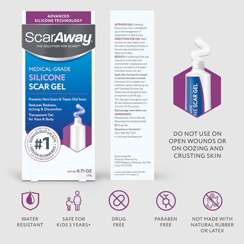 Image of ScarAway Silicone Scar Gel, Helps Improve Size, Color & Texture of Hypertrophic & Keloid Scars from Injury, Burns & Surgery, Water Resistant, 10g (0.35 Oz) (Pack of 2)