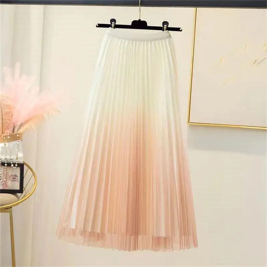 Falda larga de malla plisada degradada para mujer, cintura alta, casual, acampanada, para fiesta
