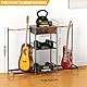 Gitarrenständer 4-stöckig mit Schublade, Stabiles Regal für 4 Gitarren, Schallplatten, Amp & Zubehör, Für E-Gitarre, Akustik, Bass, Schwarz