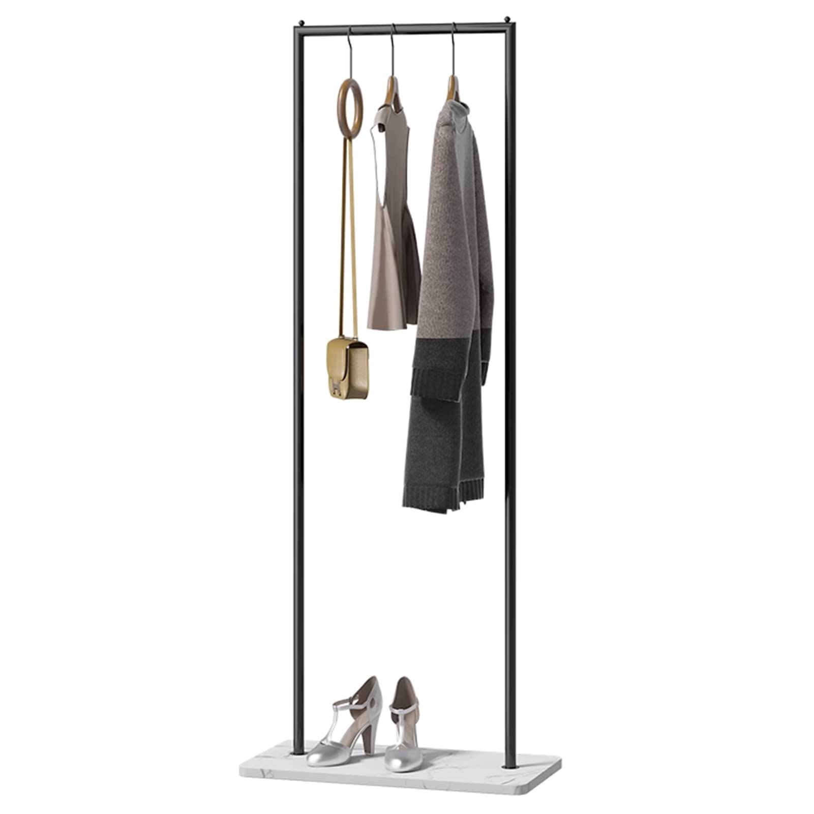 Nordic Modern Freestanding Coat Rack with Marble Base Space Saving Clothes Rail for Living Room and Bedroom Garment Organizer Stand for Hanging Clothes 60X30X150CM Black and White