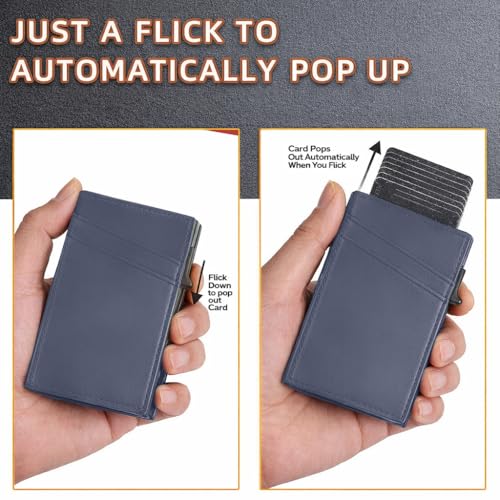 Image of VOGARD Pop-Up Card Holder for Men, RFID Blocking Slim Aluminium Case with Premium PU Leather, Automatic Card Ejector, Front Pocket Design (Blue)
