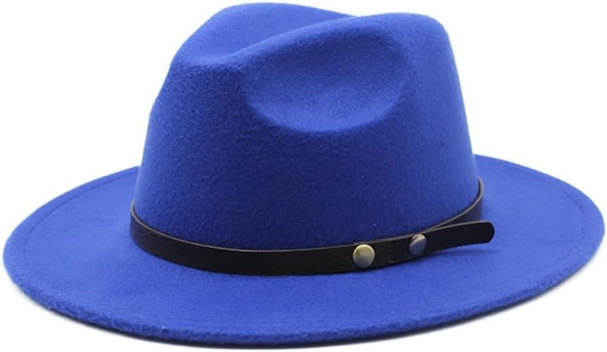 Classic Wool Fedora Hat with Leather Band, Wide Brim, Black