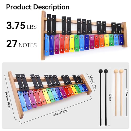 Image of Heuyrao 27 Note Foldable Glockenspiel Xylophone, Colorful | Wooden Percussion Instrument, 4 Mallets Included, Carrying Bag Included, For Adults and Beginners