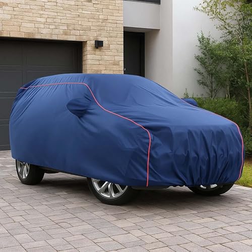 Image of Sulfar 100% Water Resistant Car Body Cover Compatible with Mirror for BMW M3 (Triple Stitched, Full Bottom Elastic, Blue Taffeta with Red Piping)