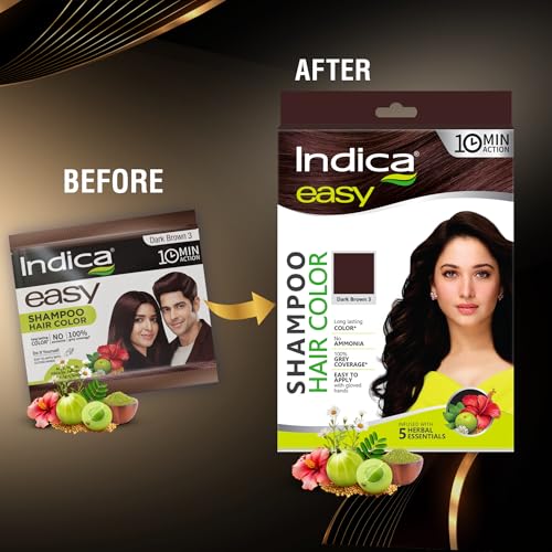 Image of Indica Hair Color Shampoo|Dark Brown|Pack of 12|25ml x 12