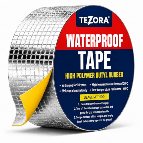 Image of Super Strong Waterproof Butyl Tape for Leakage Repair - Self Adhesive Heavy Duty Aluminum Foil Tape for Roof Waterproofing, Water Leakage, Pipe, Wall & Tank Sealing (2 Inch (5CM*5M))