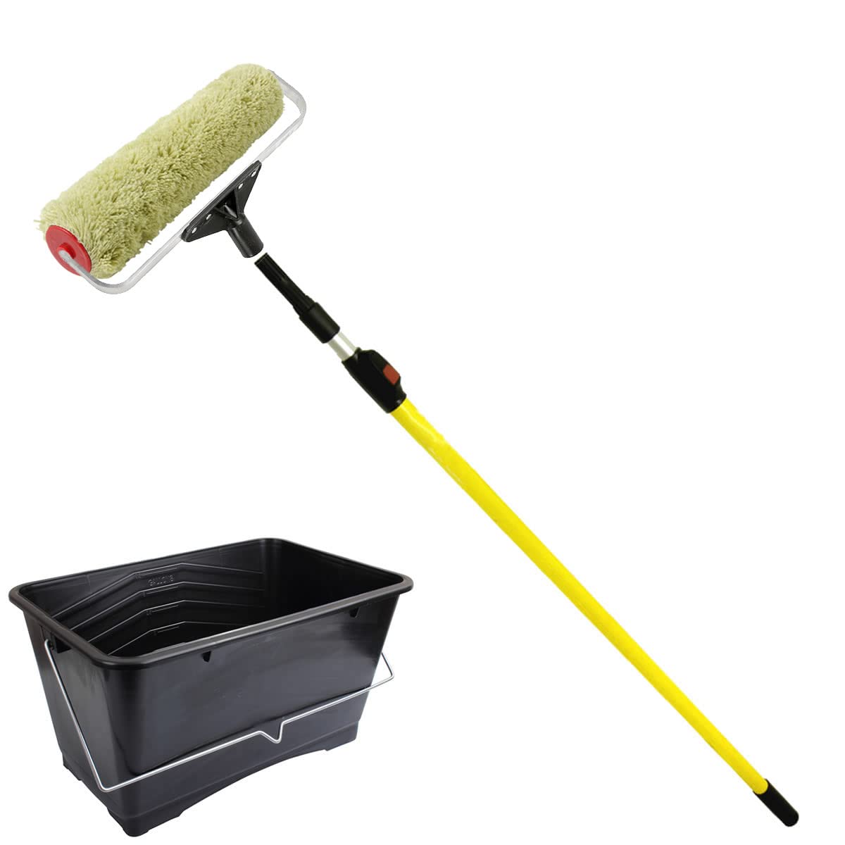 Rouleau en acrylique tissé robuste de 30,5 cm + cadre à double bras + poteau d'extension + Scuttle pour décoration de peinture