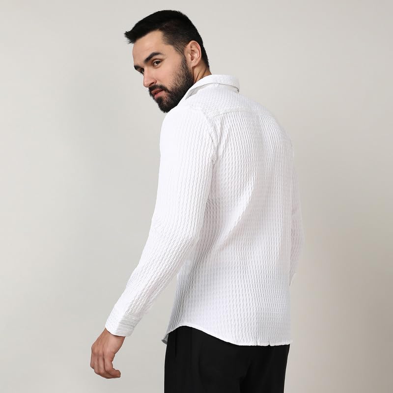 Image of CAHOOT Men's Twisted Crease Shirt for Casual Wear | Spread Collar | Long Sleeve | Button Closure | Shirt Crafted with Comfort Fit for Everyday Wear