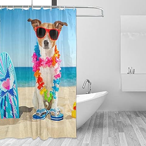 FANTAZIO Shower curtain Funny Dog Jack Russell Terrier Polyester Bath curtain with thicken C-shape hookers for bathroom Waterproof durable and super-waterproof 60x72in Cover