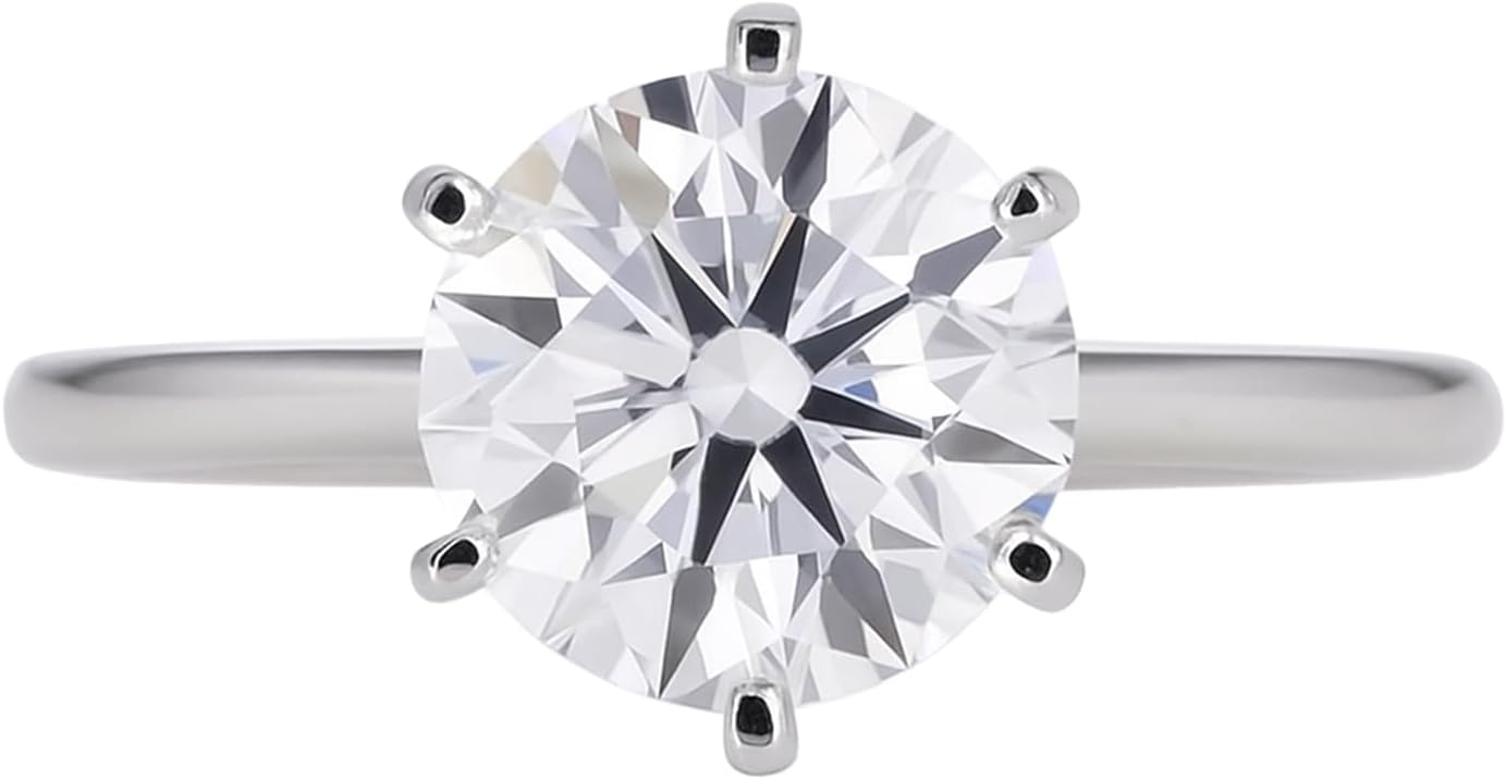 REAL-GEMS 3.70 Ct Round Cut Off White Treated Diamond Ring Certified 925 Sterling Silver Elegant Fine Jewelry for Women