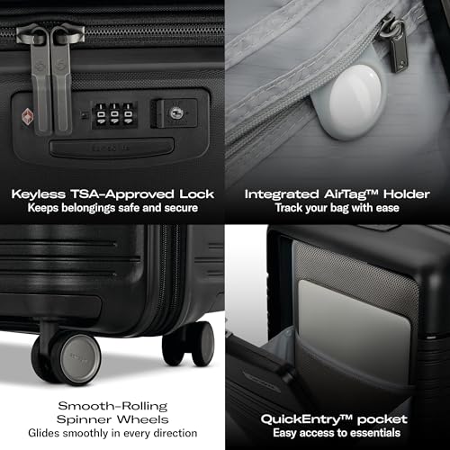 Image of Samsonite Elevation Plus - Carry-On Hardside Luggage with QuickEntry Front Compartment - Scratch Resistant Polypropylene Shell, AirTag Holder, TSA Lock, Airline Approved - Midnight Blue