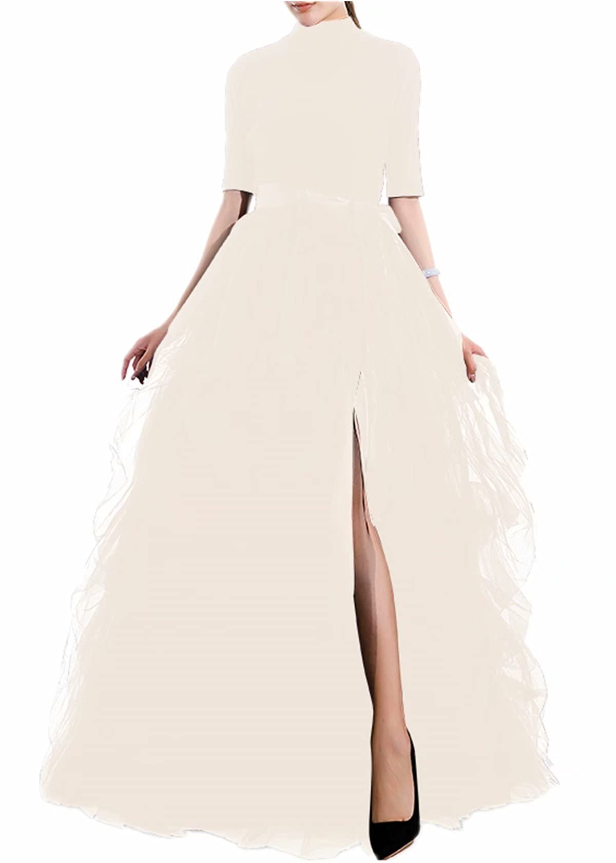 Qmker Women's Long Tutu Tulle Skirt A Line Floor Length Black Special Occasion Night Out fold Skirt