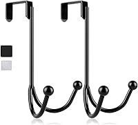 Vista 16 de HFHOME Paquete de 2 ganchos dobles para colgar sobre la puerta, organizador de ganchos dobles de metal para colgar abrigos, sombreros, batas