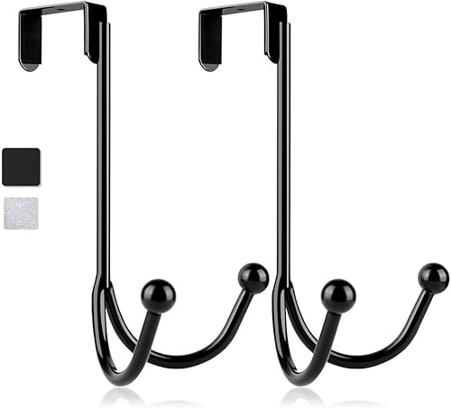 HFHOME Paquete de 2 ganchos dobles para colgar sobre la puerta, organizador de ganchos dobles de metal para colgar abrigos, sombreros, batas,
