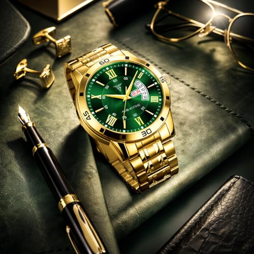 Image of TIMEWORKS Designer Golden Round Shape Day & Date Dial Men's & Boy's analogue Watch 418Yym16 (Gold Polish Gaurantee 6 Months)