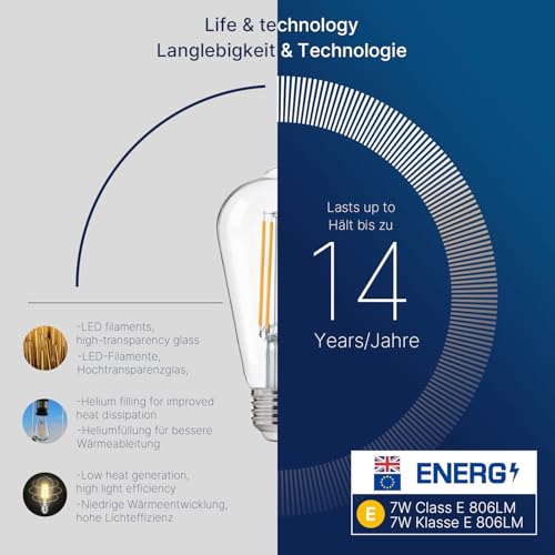 FLSNT Outdoor Light Sensor Dusk to Dawn Light Bulbs 60W Equivalent, 7W ST64 LED Edison Screw Bulb, Automatic On/Off, 2700 Warm White 806LM, Security Bulbs for Garage, Backyard, Balcony, Pack of 2 - Image 4
