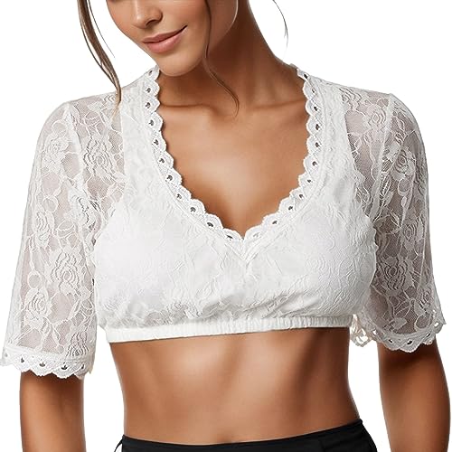 Genérico 1 pieza de lencería con para mujer chaleco de encaje blusa elegante para mujer blusa negra blusa de encaje para lencería Oktoberfest (White XXL)