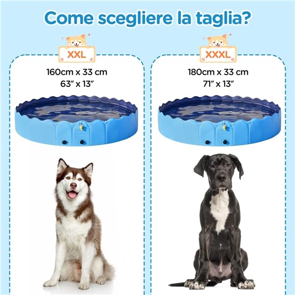 Yaheetech Piscina per Cani Pieghevole con Irrigatore Vasca da Bagno Animali Domestici Portatile 180 x 33 cm Blu