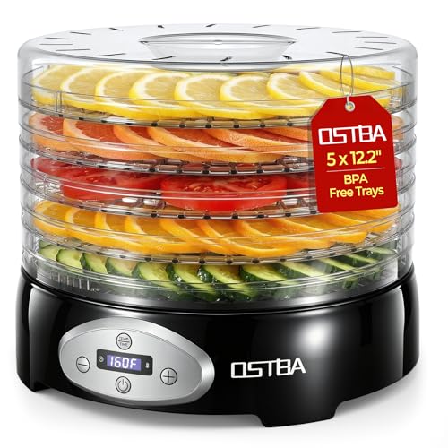 OSTBA Food Dehydrator, 5 BPA-Free 12.2' Trays, Adjustable Temp 95–160℉, 48H Timer, 420W Food Dryer for Fruits, Veggies, Jerky, Herbs, Home Use, BPA-Free