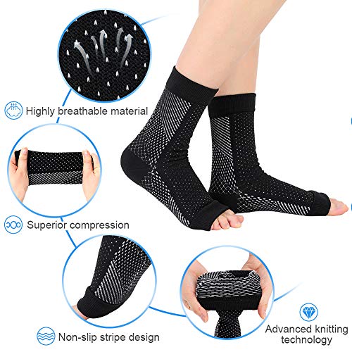 Plantar Fasciitis Night Splint Compression Socks Massage Ball Kit, Plantar Fasciitis Support Brace, Orthotic Foot Drop Brace Day for Men and Women, Stretching Straps for Pain Relief Achilles Heel Spur