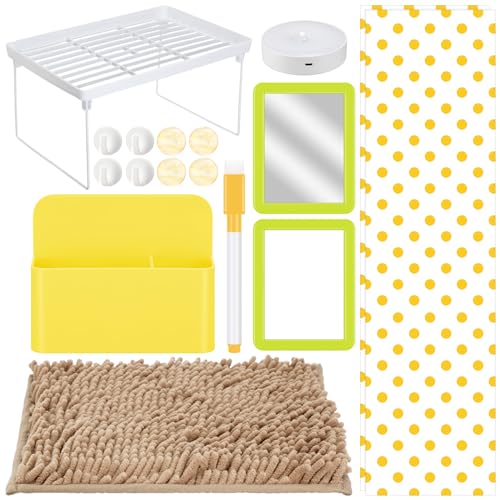 Chuangdi 17 Pcs Locker Organizer and Decorating Kit Back to School Essentials Magnetic Locker Shelf Wallpaper Mirror Whiteboard Dry Erase Marker Rug Locker Accessories for Girls(Yellow)