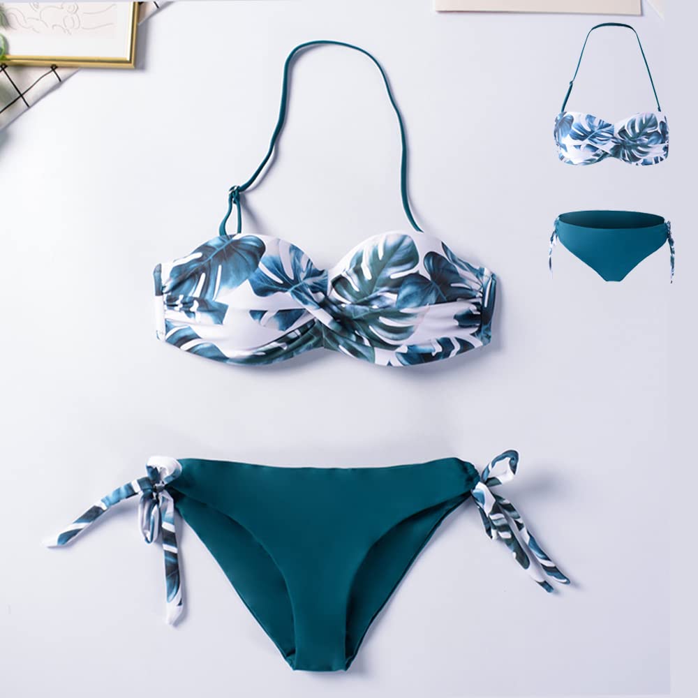 CheChury Bikini Mujer Traje de baño Bandeau Brasileño Cintura Alta con Impresión Relleno