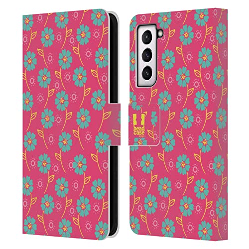 Étui portefeuille Galaxy S21 FE 5G Head Case Designs Vignes Florales Turquoise