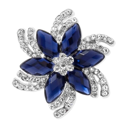 Image of Vintage Flower Brooch for Women - Elegant Lapel Pin with Rhinestones & Crystals for Suits, Coats, Dresses, Hats, Scarves and Shawls