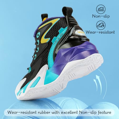 Image of VITUOFLY Kids Basketball Shoes Boys Sneakers Girls Mid-top Sports Shoes | Ankle protection, Non-slip TPR outsole, Cushioned shock-absorbing EVA midsole, Indoor outdoor sports for little & big kids