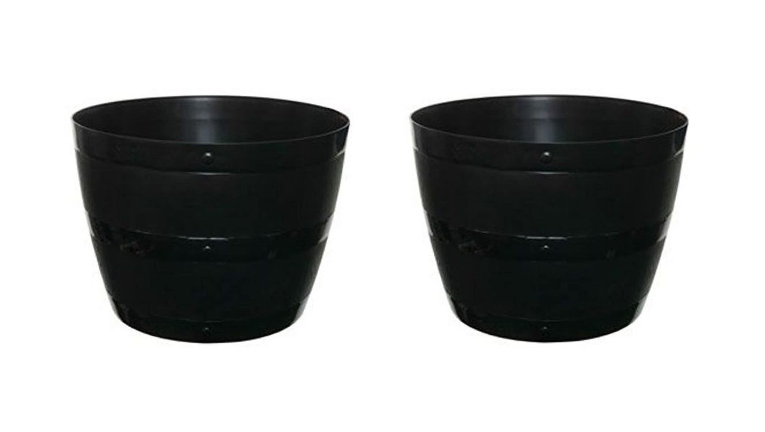 2 Large Black Barrel Planter Round Plastic Plantpot 50cm Patio Garden Flower Tub