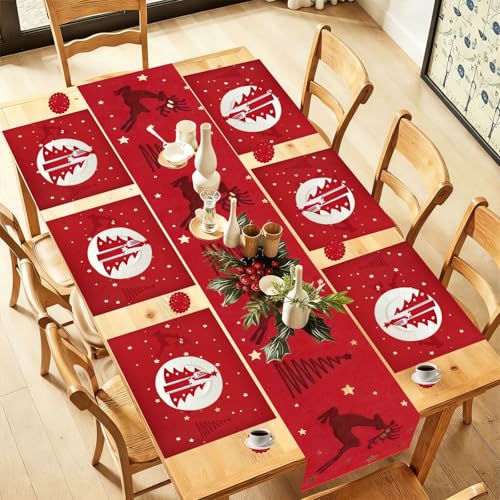 Huucozn 19 Stück Weihnachts Tischdeko Set Tischläufer Roter 30x150...