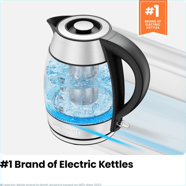 Fast Boiling 1.8l Electric Glass Kettle, Removable Tea Infuser, Led Lights, Stainless Steel, Rapid-Boil Technology, Led Indicator Lights, Versatile Tea Making