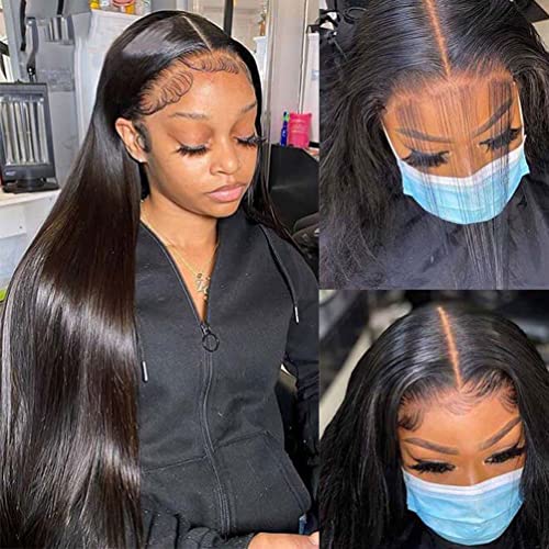 Lace Front Wigs Human Hair Straight 5x5 HD Lace Closure Wigs Human Hair Pre Plucked with Baby Hair 150% Density Brazilian Virgin Straight Human Hair Wigs for Black Women Natural Color (Straight Wig, 20 Inch)
